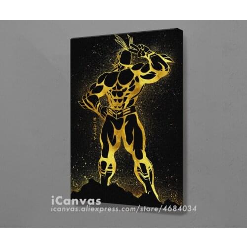Golden Design All Might bnha Poster Framed Wooden Canvas Wall Art Decoration Prints for Living Room Home Frame Decor Painting