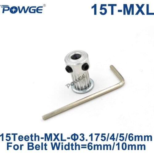 POWGE Inch Trapezoid 15 Teeth MXL Timing pulley Bore 3.175/4/5/6mm for width 6/10mm MXL Synchronous Belt gear wheel 15teeth 15T