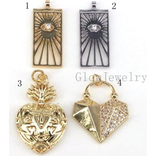 10Pcs ,Gold Silver Brass Micro Pave Heart Eye Padlock Vintage Pendants Fashion Charms Pendant For DIY Jewelry Making Findings