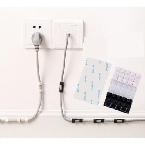 20pcs/lot Wire Fixing Clamp Clip Desktop Wire Clear Up Clips Holder Clamps Cable Clip Device USB Cord Clips Holder Organiser