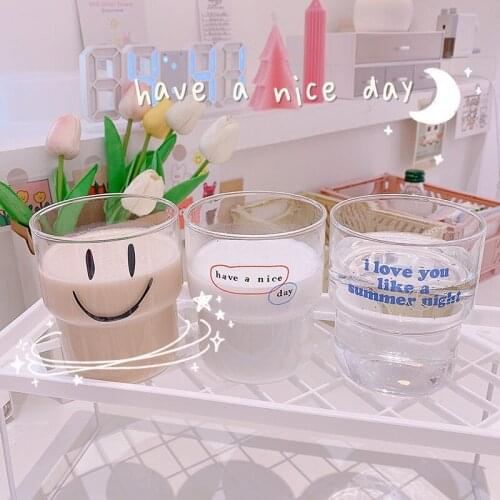 2020 Transparent Creative Smiley Mugs couple cup Glass Coffee Tea Drinks Dessert Breakfast Milk Cup Glass Mugs