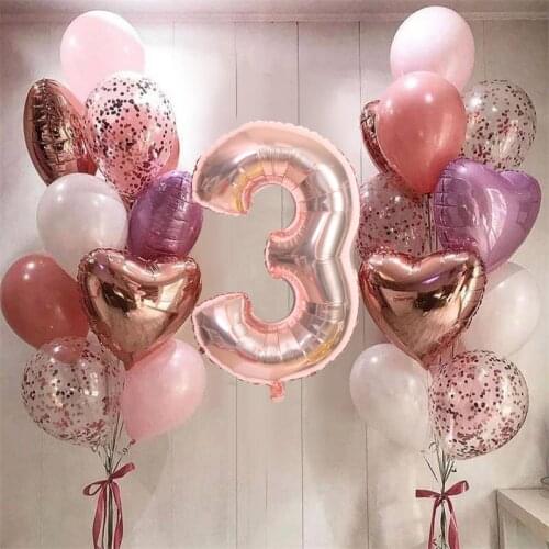21pcs Number Foil Balloons Latex Confetti Helium Balloons Wedding Birthday Party Decoration Supplies Baby Shower Kids Gift Balls