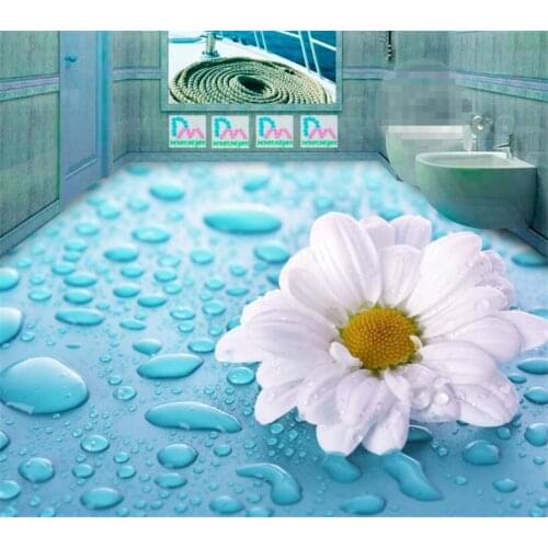 Beibehang 3D water droplets flooring floral daisy floor tiles floor painting background wall 3D outdoor painting floor photo
