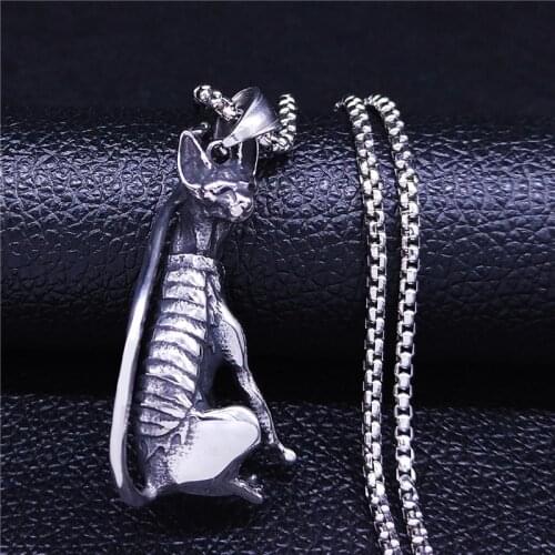 AFAWA Egyptian Style Decoration Dog Stainless Steel Necklace Men Silver Color Chain Necklace Jewelry colgante hombre NZZ86S02