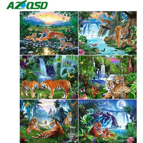 AZQSD Diamond Painting Full Square New Arrival Tiger Handmade Gift Diamond Embroidery Animals Mosaic Home Decoration