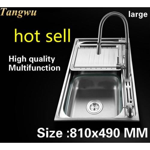 Free shipping Apartment high capacity wash vegetables large kitchen single trough sink 304 stainless steel luxury 810x490 MM