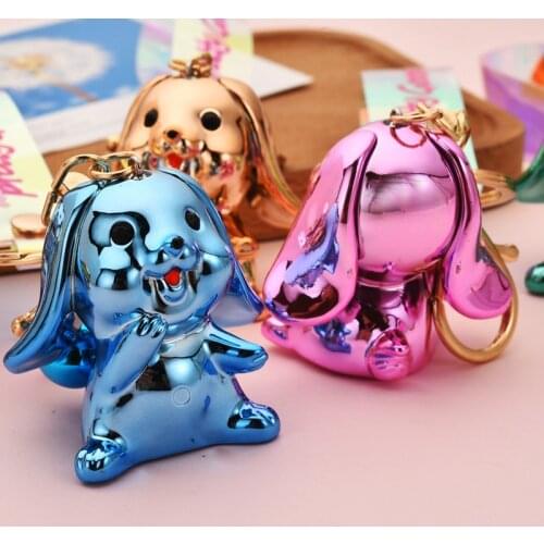 Cartoon Puppy Doll Keychain Acrylic Gold-plated Pendant Keyring Cute Bag Car Key Chains Accessories Gifts for Women Couple