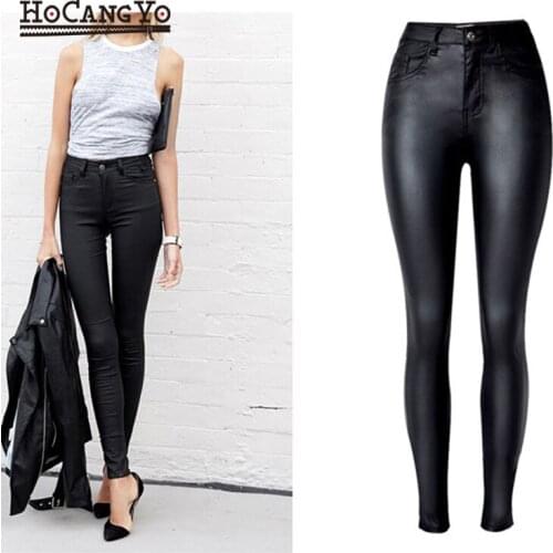 Fashion Women High Waist Pants Sexy Slim PU Leather Pant Motorcycle Casual Coated Jeans Trousers Women Skinny Faux Leather Pants