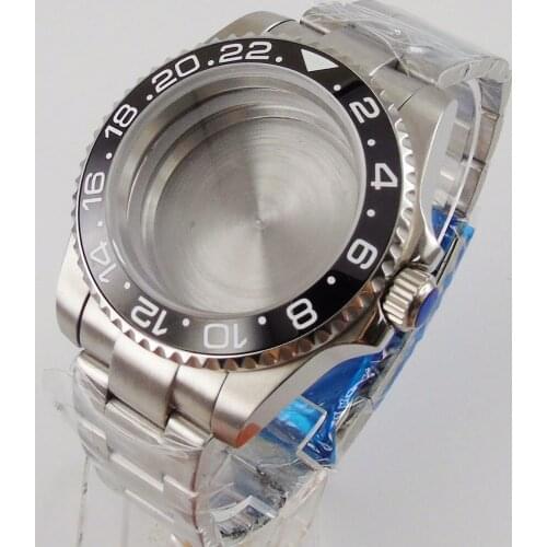 Stainless Steel 43mm Watch Case With Sapphire Glass Ceramic Bezel + Watch Bracelet Fit MIYOTA Movement