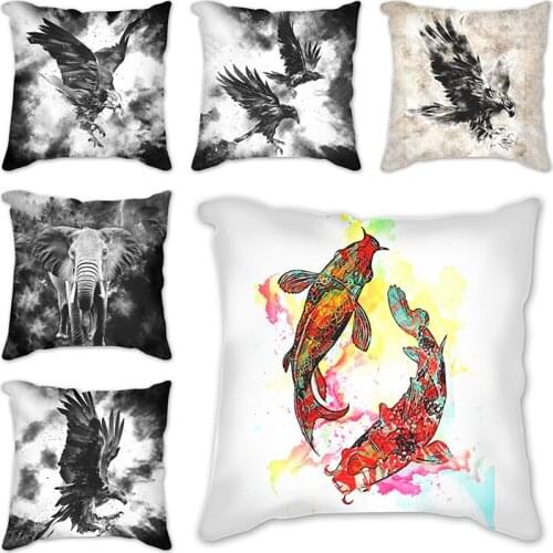 Cushion Cover Deer elephant wolf fish snake eagle fox panda Print Sofa Pillow Cases Home Decor Car Office Accessories 45x45cm
