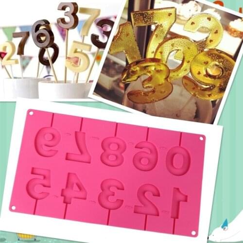 3D DIY 0-9 Numbers Figure Lollipop Mold Handmade Silicone Pop Sucker Sticks Chocolate Mold Wedding Cake Party Decoration Tools