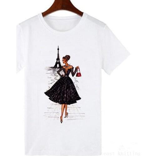 Korean style T Shirt Women Vintage Paris Black printing t-shirt woman clothes casual hipster cool novelty ladies tops ropa mujer