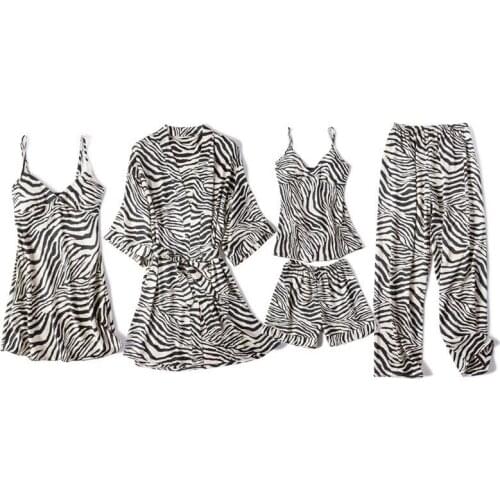 Summer Silk Stain Robe Womens Pajamas Printed Sexy Suspender Shorts Japanese Kimono Nightdress Trouser Suits Nightgown Suit New