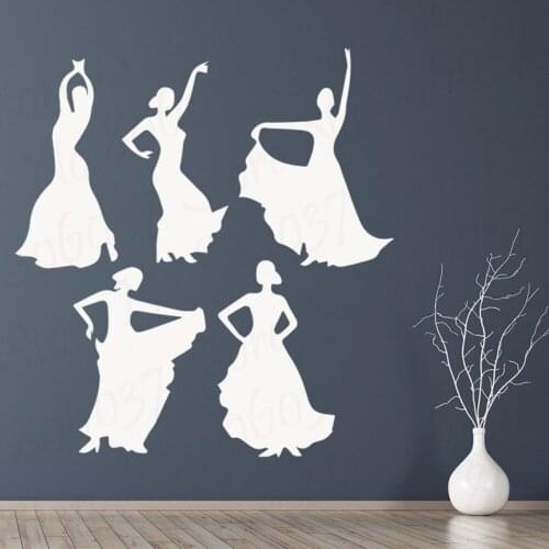 Spanish Dance Wall Decal Set Flamenco Dancer Girls Silhouette Art Mural Door Window Vinyl Stickers Living Room Home Decor WL959