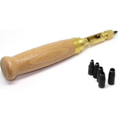 Quality Wooden Handle Screw Punch Auto Hole Punch Leather / Belt Tool DIY 1.5/2/2.5/3/3.5/4mm Heads