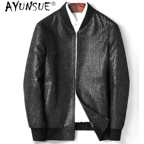 AYUNSUE Men Clothing 2020 New Motorcycle Genuine Leather Jacket Mens Clothes 5XL Printinting Sheepskin Coat Ropa Hombre LXR369