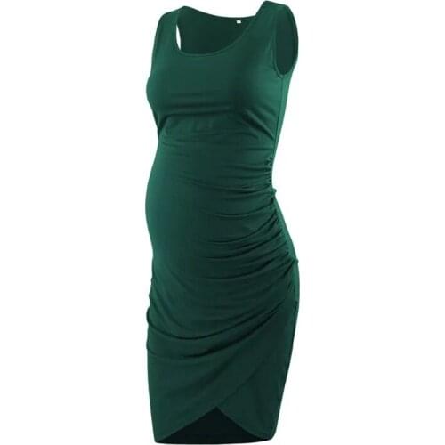 Summer Sleeveless Pregnant Dress Maternity Mama Knee-length Dress Pregnancy Clothes Casual Summer Pure Color Simple Women Cloths