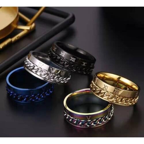 Fashion Personality Net Red Mens and Womens Rings Roman Numerals Rotatable Chain Titanium Steel Ring 2021 Trend New Party Gift