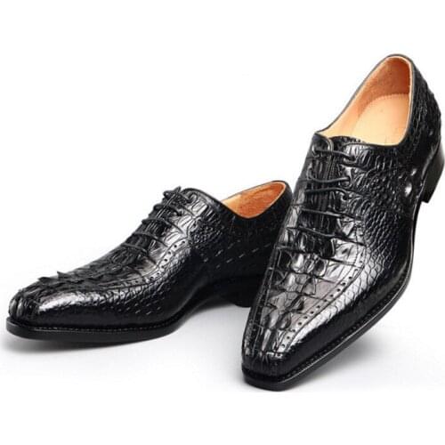 Mens high-end crocodile true leather shoes mens leather casual shoes men business suits shoe leather sole Goodyear craft