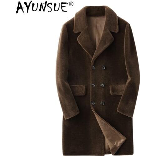 AYUNSUE Mens Real Fur Coat Autumn Winter Jacket Men Long Sheep Shearing 100% Wool Fur Coats Plus Size 5xl KFS19M204-J KJ3796