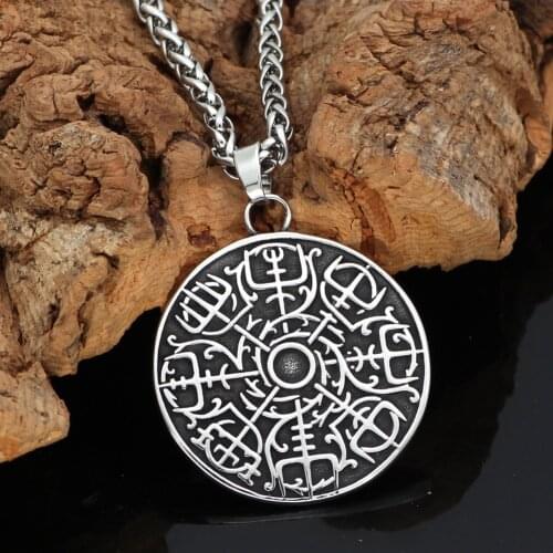 Men Nordic Viking vegvisir amulet odin pendant necklace Stainless steel With Valknut Rune Gift Bag