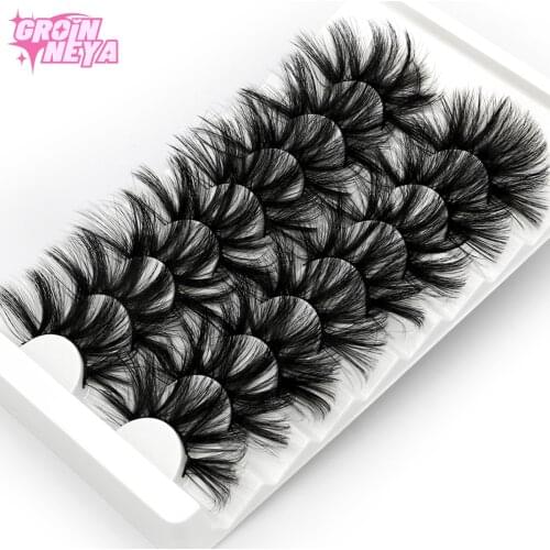 GROINNEYA 5/8 pairs 3D Mink Lashes 25mm False Eyelashes Dramatic Volume Fake Lashes Makeup Eyelash Extension Silk Eyelashes