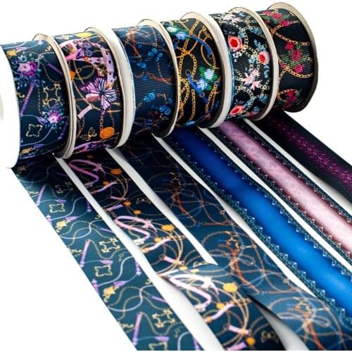 New Double Side Printed Gothic Retro Chain Flower Grosgrain/Satin Ribbon 10 Yards