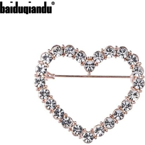 Baiduqiandu New Arrival Classic Crystal Heart Brooch Pins Trendy Clothing Dress Jewelry Accessories