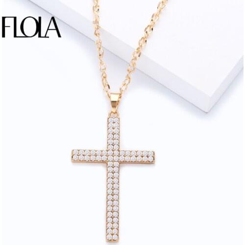 FLOLA Big Gold Cross Pendant Necklaces Gold Jesus Piece Big Cross Long Chain Necklace for Women Men Fashion Jewelry nkeg80