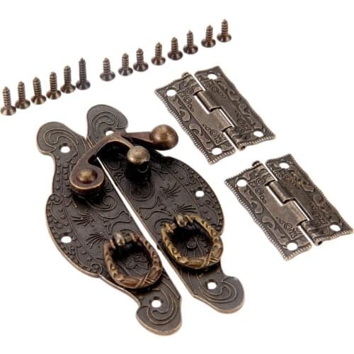 2Pcs Antique Bronze Cabinet Hinges +Jewelry Wooden Box Case Toggle Hasp Latch Furniture Accessories Vintage Hardware