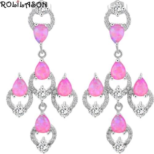 ROLILASON Wonderful Red Fire Opal Silver Drop Earrings High Quality Hot Sell Fashion Opal Jewelry OES639 for Women