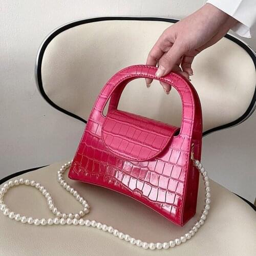 Crocodile Pattern Small Tote Bag 2021 Summer New Quality PU Leather Womens Designer Handbag Pearl Strap Gradient Shoulder Bag