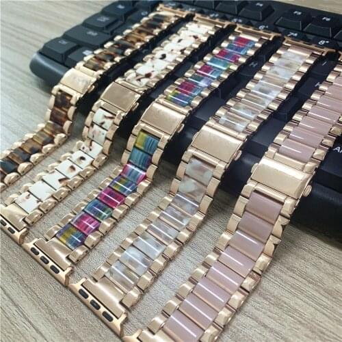 Resin+Steel Colorful Fashion Strap for Apple Watch Band Series SE/6/5/4/3/2 Exquisite Bracelet Belt for iWatch 44MM 40MM 42/38MM