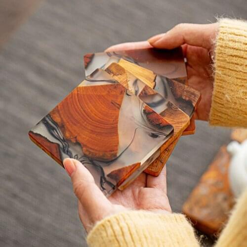 Creative Resin Pine Coaster Heat-resistance Insulation Placemats Drink Mat Tea Coffee Cup Pad Non-slip Table Decor Tableware Pad