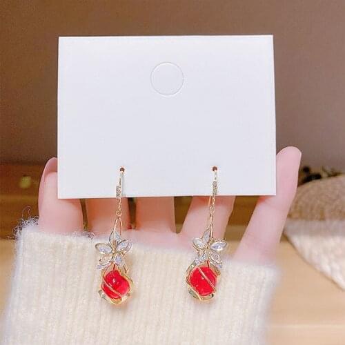 South Korea Dongdaemun zircon petals red opal ear hooks fashion wild earrings temperament net red female earrings