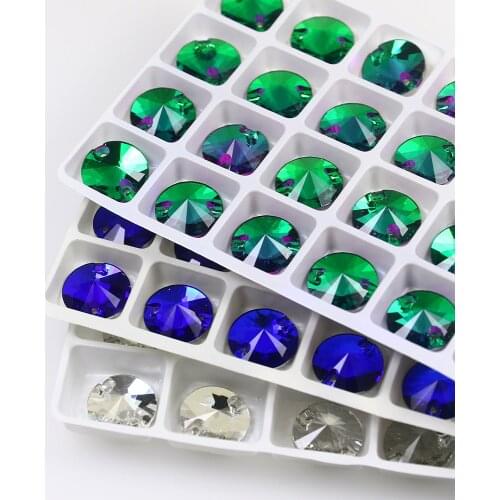 14mm FlatBack Rivoli Round crystal glass Sew On rhinestones glitter sewing rhinestone for needlework garment clothes dress shoes