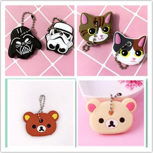2Pcs Key Dust Cover Holder Cartoon Silicone Protective key Case Cover For keys Cute Creative PVC Soft Keychain Ornament Pendant