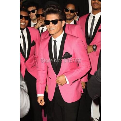 2017 Elegant Custom Made Slim Fit One Buttons Groom Tuxedos Shawl Lapel Hot Pink Groom Wedding Party Suits ( jacket+Pants+tie)