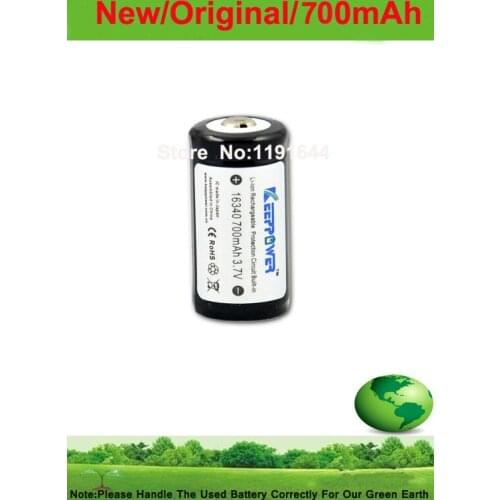 Free shipping!!!!2PCS/LOT Original Keeppower 3.7V 16340 700mAh PROTECTED Rechargeable Flashlight Li-ion battery