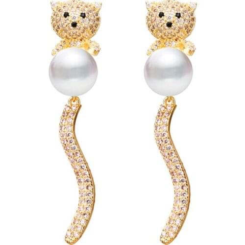 Bettyue Suitable For Maiden Gold Cute Bear Above Pearl With Long Charming Tails Lovely Earring Gathering Recalling Naive Time