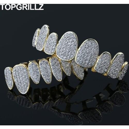 TOPGRILLZ New Arrival Hip Hop Iced Out Teeth Grillz Top &Bottom Grills Dental Mouth Punk Teeth Caps Cosplay Party Rapper Jewelry