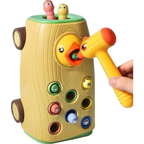 Kids Montessori Educational Toys Magnetic Woodpecker Insect Catching Game Animal Feeding Game Hammer Gopher Toys for Children