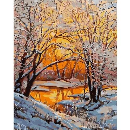 DIY Digital Painting By Numbers snow dusk oil painting mural Kits Coloring Wall Art Picture Gift frameless