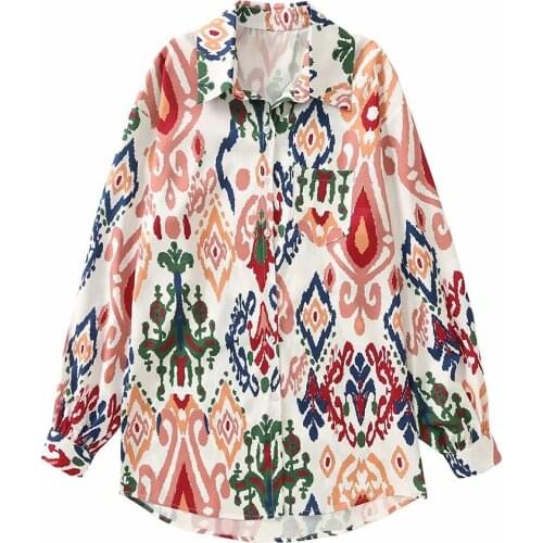 DYLQFS 2021 Summer Women Vintage Print Single Breasted Shirt Female Loose Streetwear Shirts Ladies Casual Shirt Chic Thin Top