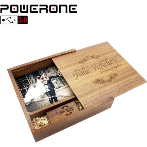 POWERONE USB 3.0 walnut wooden Photo Album usb+Box usb flash drive Pendrive 4GB 16GB 32GB 64GB Wedding gifts Free custom logo
