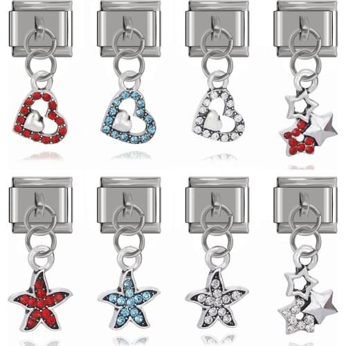 Hapiship 2018 New 9mm Width Original Daisy Heart Star Rhinestone Italian Charm Fit Bracelet Stainless Steel Jewelry Making DJ073