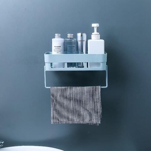Creative household wall-mounted nail-free rectangular hollow-out storage rack with towel rack bathroom storage rack