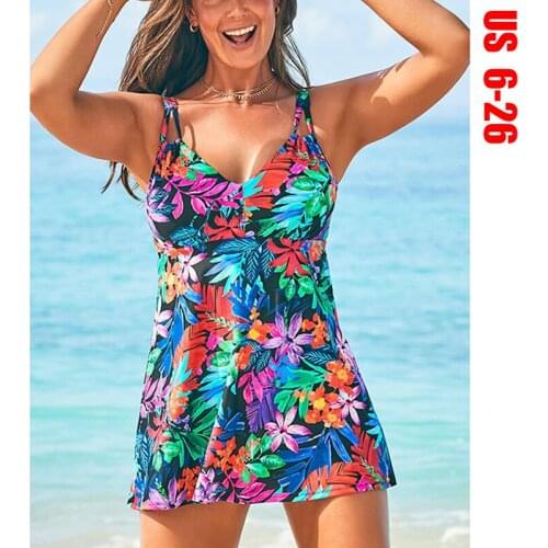 Swimwear Women Plus Size Print Strappy Back Tankini Set Two Piece Swimsuits Swimdress Bañadores Mujer 2022 Купальники
