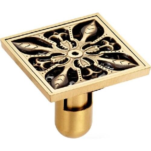 L15559 - Luxury 10*10CM Gold Color Brass Square Floor Drain