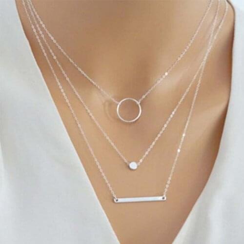 Hot Sale Fashion Statement Multilayer Necklace Multi-element Metal Rod Circles Geometric Round Chokers Necklaces Women Jewelry